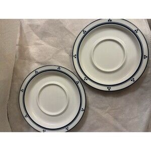 Dansk Bistro BLUE DOTS Fredriksborg White Saucers 2 Japan Cobalt Ring 7.25"